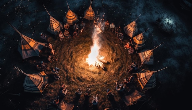 Festa de Halloween assustadora ao ar livre com lanternas brilhantes geradas por IA