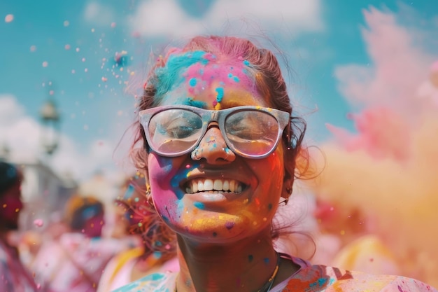 Foto festa de holi em pleno andamento