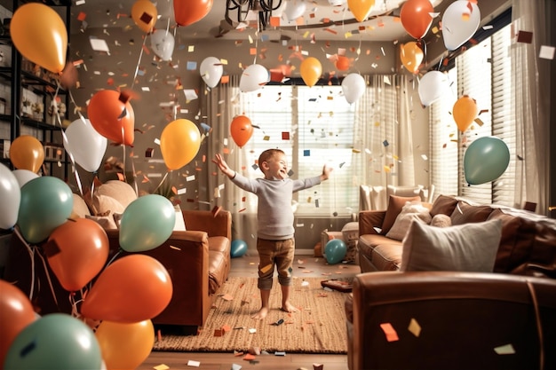 Festa de infância de menino azul criança balão de aniversário de crianças fofo IA generativa
