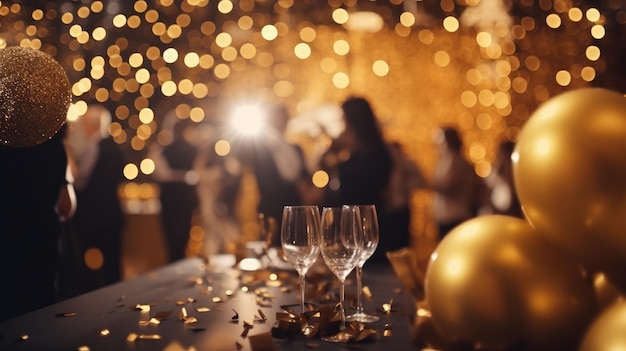 Foto festa de natal na cor dourada as pessoas estão a celebrar um evento de luxo com fundo de ia festiva