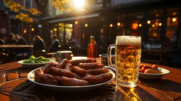 Festa de Oktoberfest Bratwurst e cerveja