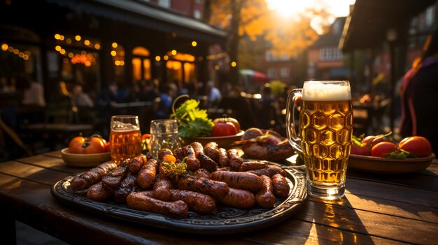 Festa de Oktoberfest Bratwurst e cerveja