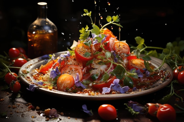 Festa de pratos coloridos e texturas capturando uma cena culinária vibrante e geradora de IA