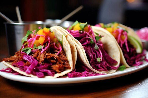 Foto festa de tacos de porco de guajillo coloridos