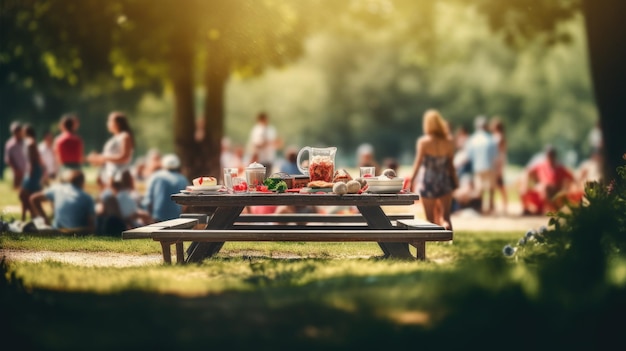 Festa em grupo em família ao ar livre Concentre-se em grelhar comida em jardins públicos espaço para texto