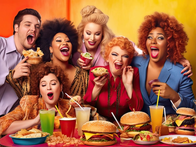 Festa feliz de diversas pessoas plus size