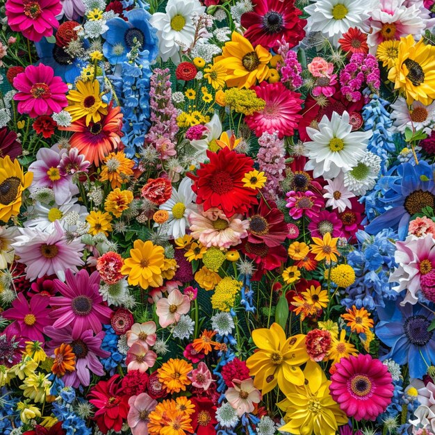 Foto festa floral colorida flores vibrantes na grama