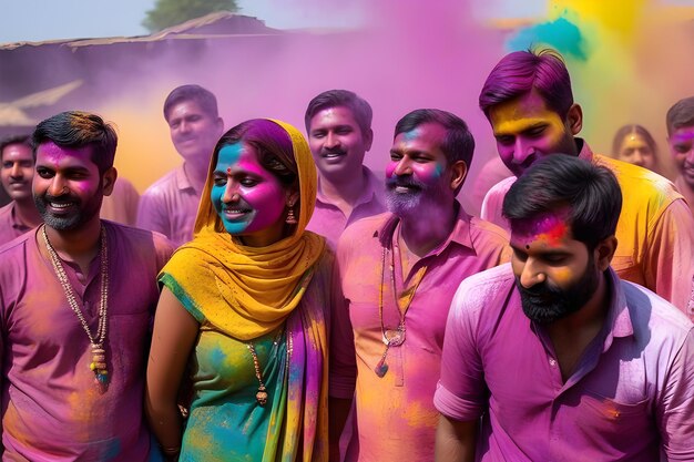 Festa indiana de Holi Pessoas brincando com cores
