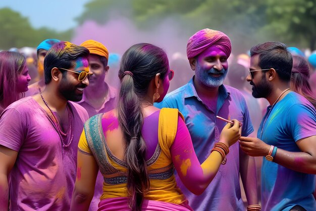 Festa indiana de Holi Pessoas brincando com cores