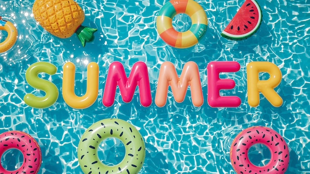 Festa de verano en la piscina con inflables y refrescos