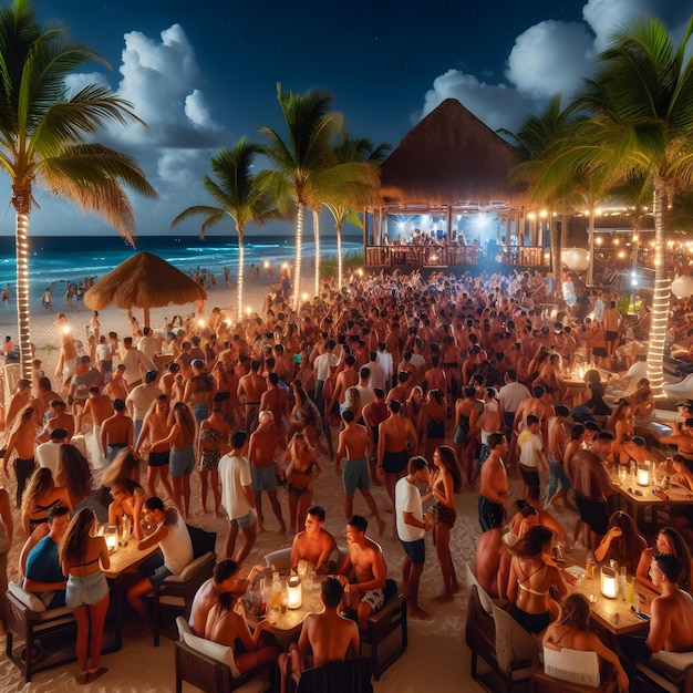 Foto los festejadores se empaparon de las vibraciones tropicales en un club junto a la playa en cancún, méxico, en una cálida noche del caribe.
