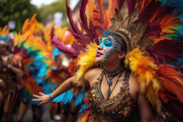 Los festejadores exuberantes celebran el carnaval en colores hipnotizantes y movimiento generativo IA