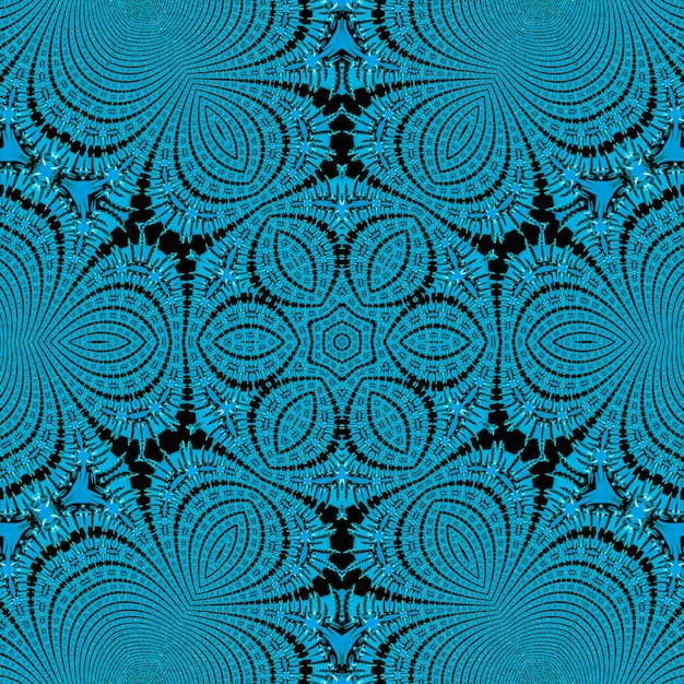 Festes Blumenmusterkaleidoskop der blauen Blume auf schwarzem Hintergrund