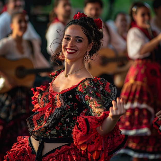 Festival andaluz de danza flamenca mujer en vestido rojo y negro