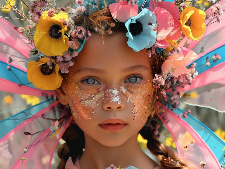 Foto festival artístico de pintura facial máscaras coroas florais