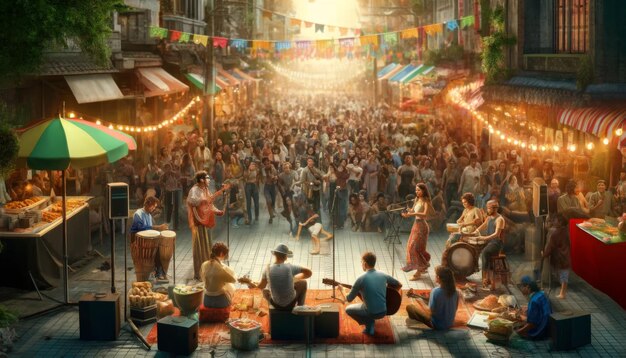 Festival de la calle vibrante con música en vivo