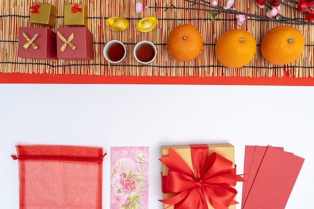 Festival chino año nuevo decoraciones saludables y riqueza naranja