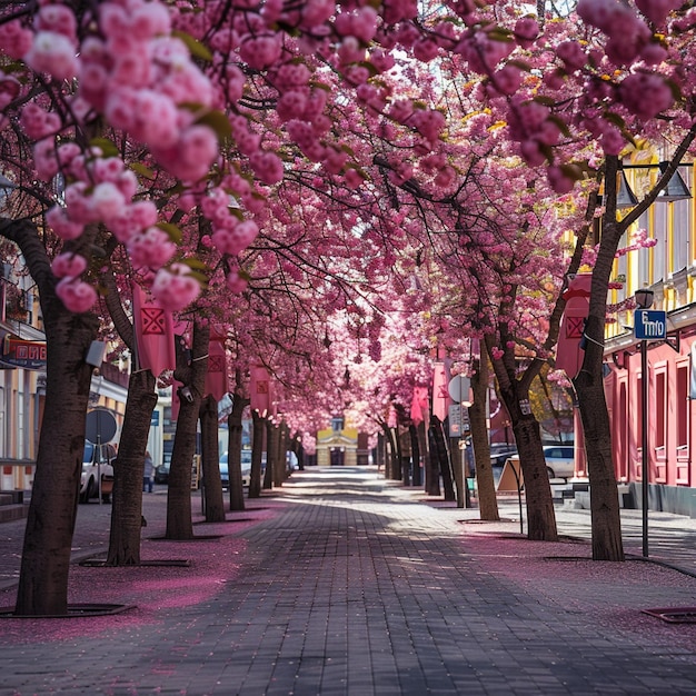 Festival da Flor de Cereja da Lituânia Escena floral da rua da primavera