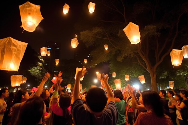 Festival das lanternas de outono à noite IA generativa