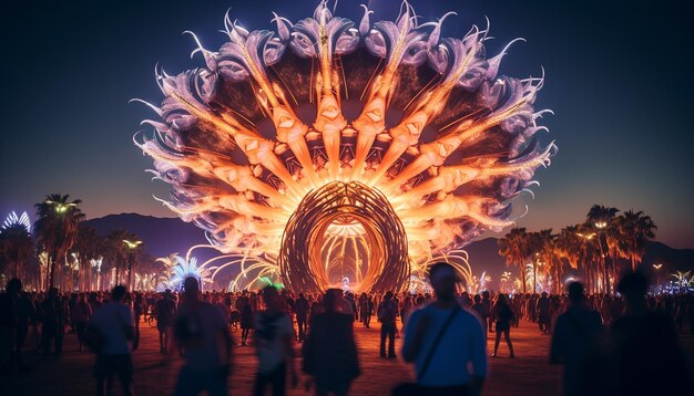 Festival de coachella futurista em 2100 conceito criativo de cyberpunk