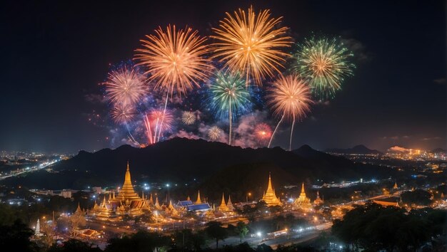 Foto festival de fogos de artifício phra nakorn kiri à noite em phetchaburi tailândia