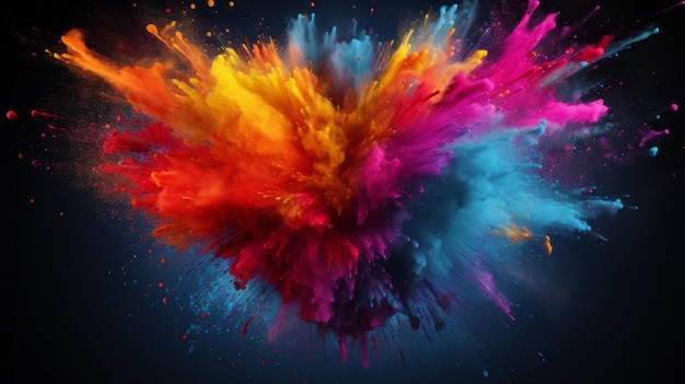 Festival de Holi colorido arco-íris pintura cor pó explosão coração 25 de março IA generativa