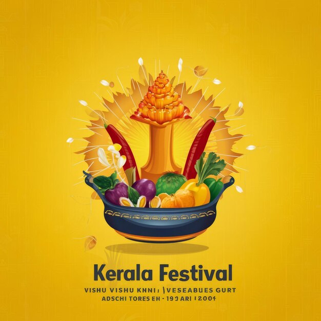 festival de Kerala com vishu kani vishu flores frutas e legumes em um recipiente