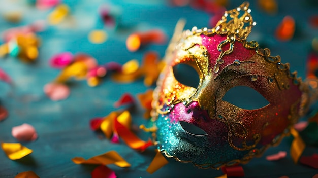 Festival de máscaras de carnaval multicoloridas e espaço de conceito de entretenimento para texto
