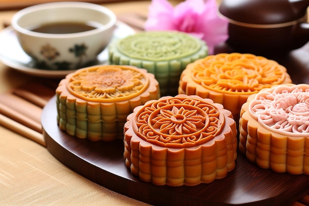 Festival de mooncake chinês tradicional colorido do meio do outono Conceito do Festival do Meio Outono