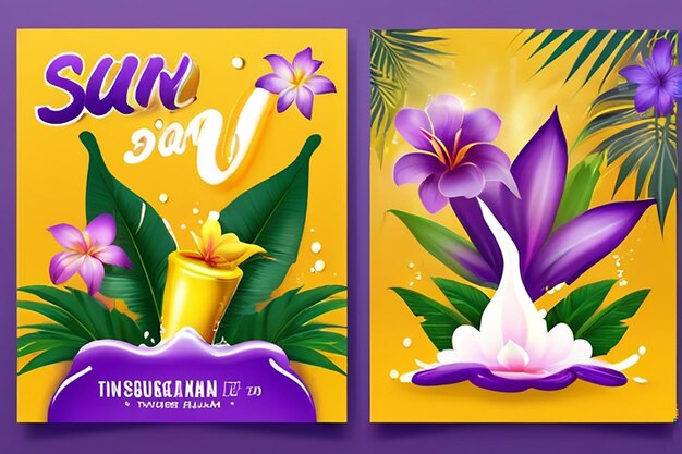 Foto festival de songkran tailândia verão folha tropical arma água e flor tailandesa