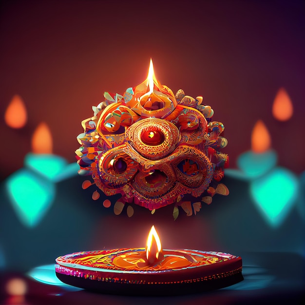 Festival do dia de Diwali Fundo de lanternas de Diwali com velas e luzes desfocadas