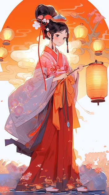 Festival do meio do outono Chang'e Jade Rabbit Linda ilustração pintada à mão em estilo chinês