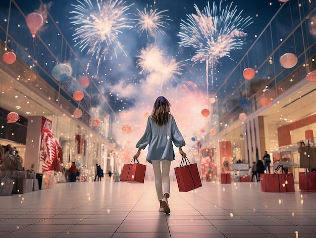 festival donde muchas bolsas de compras