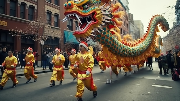 Festival del Dragón Chino en la calle Generado por IA