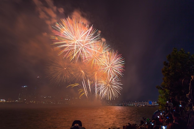 Festival de fuegos artificiales de Seúl en la ciudad de la noche Corea del Sur