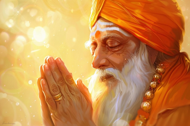 Foto el festival de guru nanak jayanti de fondo brillante