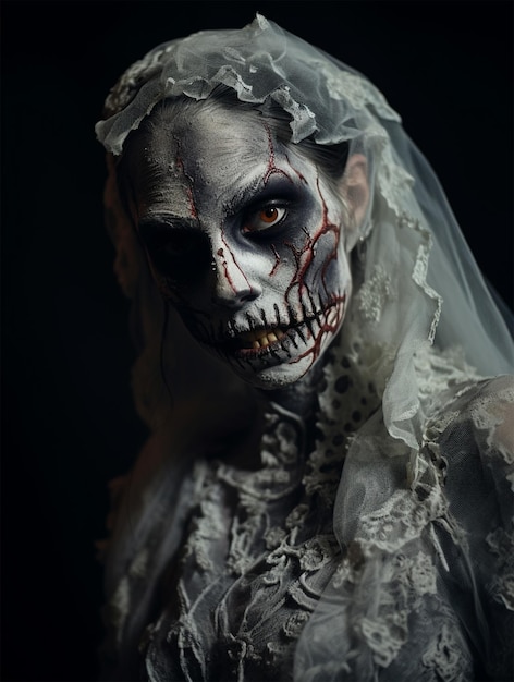 festival de halloween conceptomujer asiática maquillaje fantasma facebride zombie charactorhorror