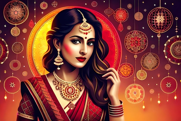El festival hindú de Karva Chauth representado en una ilustración digital