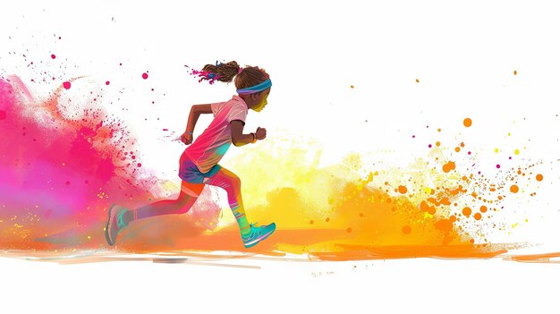 Festival de Holi un corredor está corriendo con polvo de colores alrededor