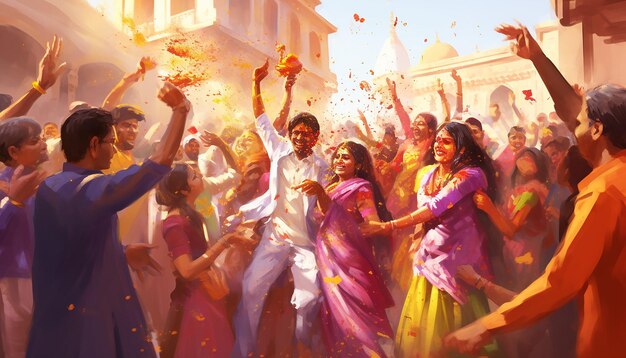 el festival de holi en la india ilustración