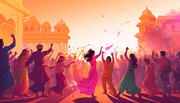 el festival de holi en la india ilustración