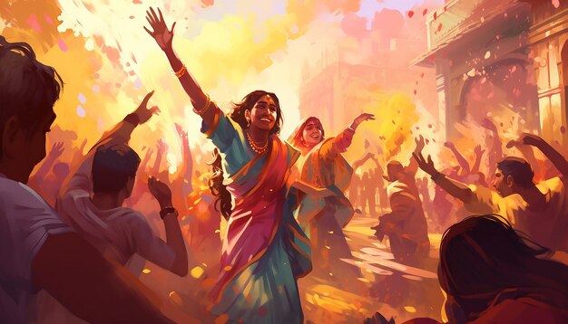 el festival de holi en la india ilustración