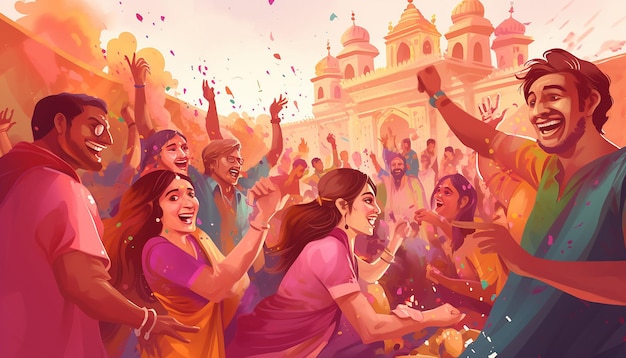el festival de holi en la india ilustración