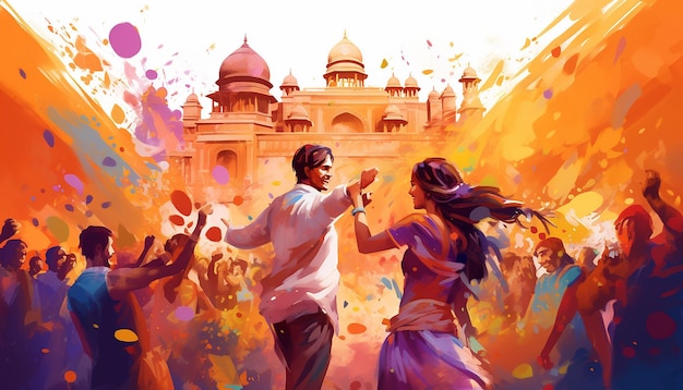 el festival de holi en la india ilustración