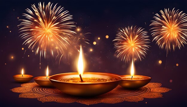 Foto festival indiano de diwali com fogos de artifício e luzes