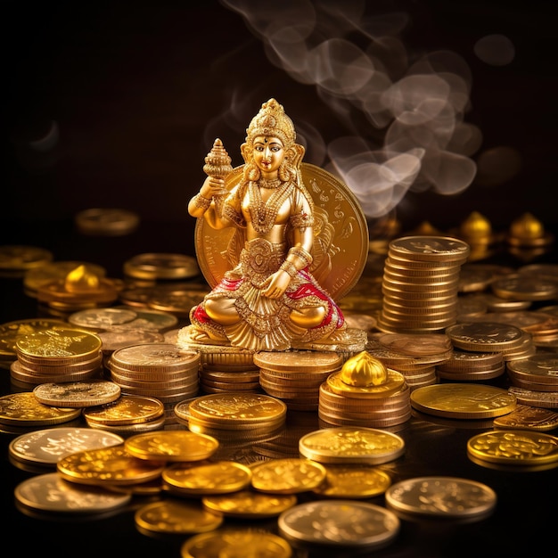 Festival indiano Dhanteras e Diwali adoram o fundo com a Deusa Lakshmi Laxmi moedas de ouro stockillustration