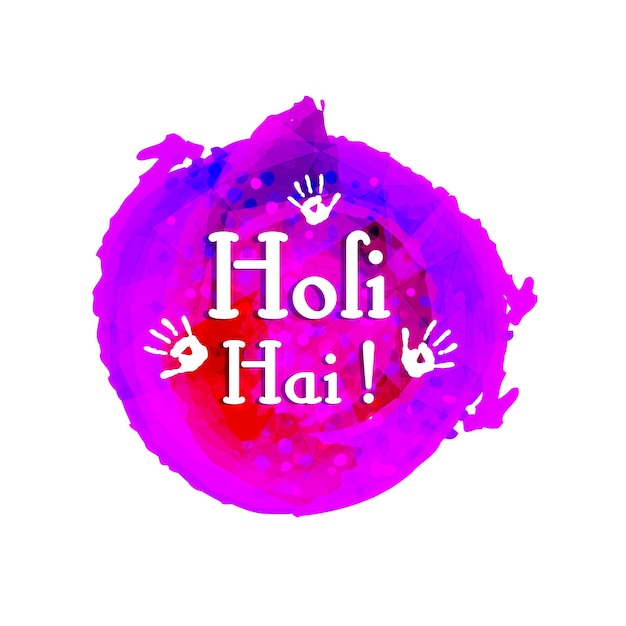 Festival indio de colores Happy Holi concepto con huellas de manos grunge de color púrpura contra fondo blanco para su espacio de texto