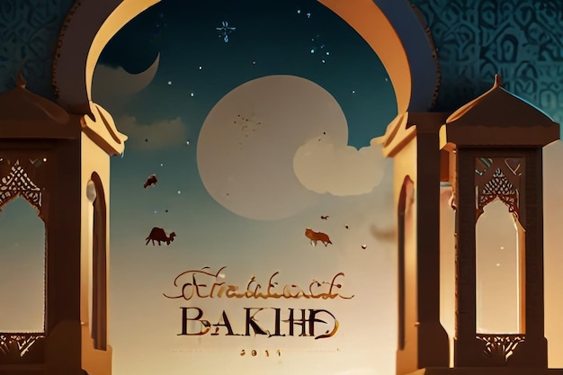 El festival islámico de Eid al adha mubarak es un estandarte de redes sociales o una plantilla de publicación en Instagram