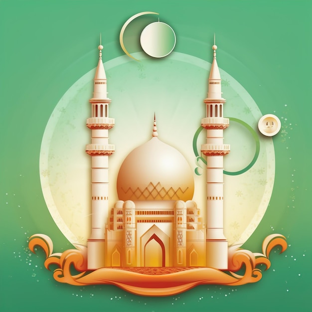 Festival Islâmico Eid Mubarak em um belo design de mesquita