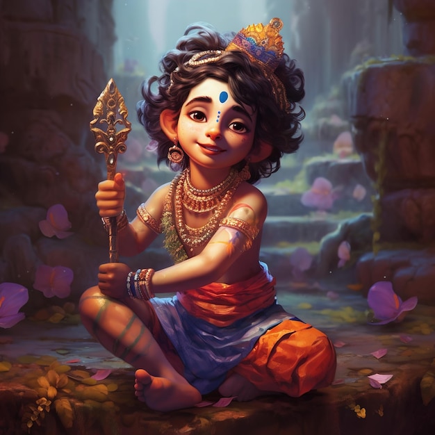 Festival Janmashtami com o Senhor Krishna tocando flauta ilustração vetorial banner de fundo pôster digital post e ilustração de design de cartão